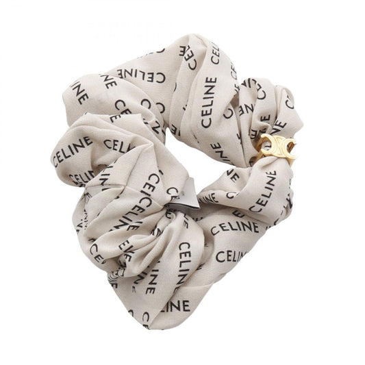 CELINE Triomphe Silk Scrunchie in White/Gold - New Luxury Accessory