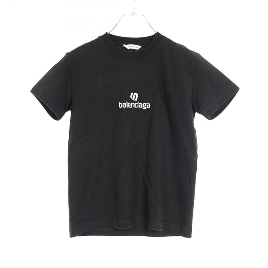 BALENCIAGA Black Cotton Logo Embroidered T-Shirt - Size S