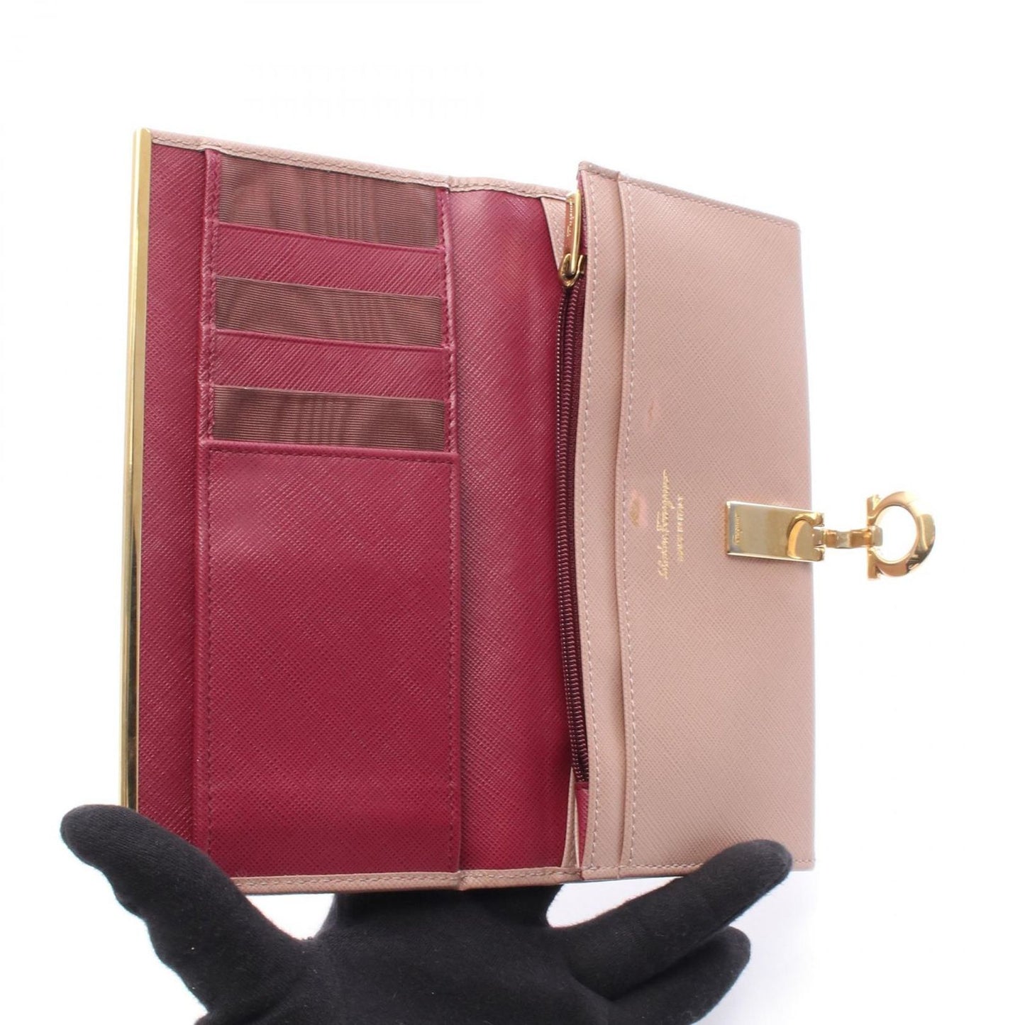 Salvatore Ferragamo Gancini Pink Leather Long Wallet