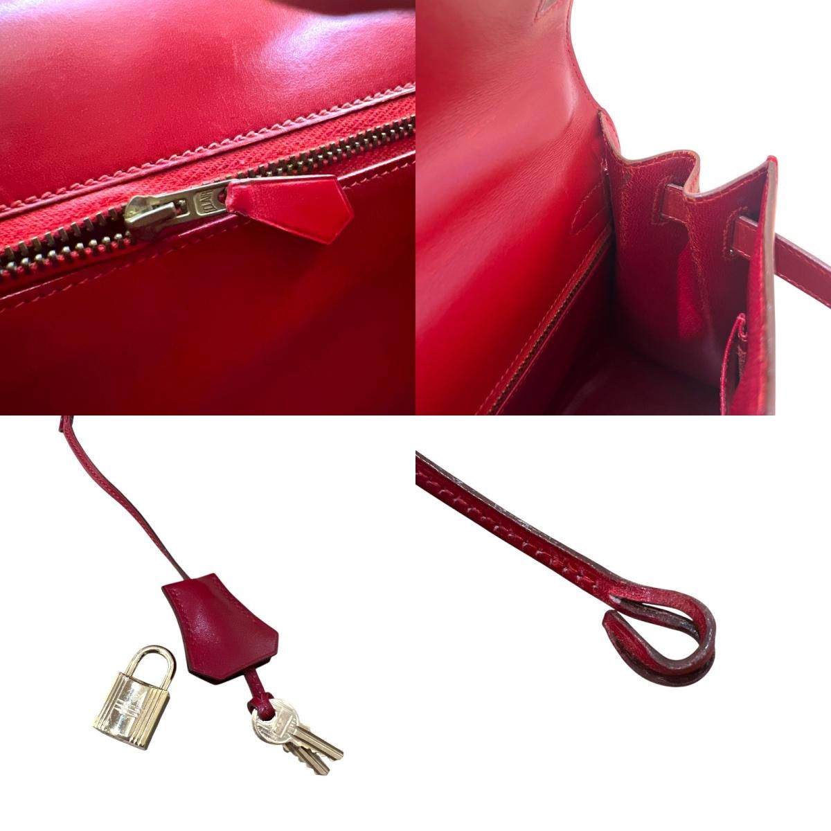 HERMES Kelly 28 Rouge Vif Handbag with Gold Hardware