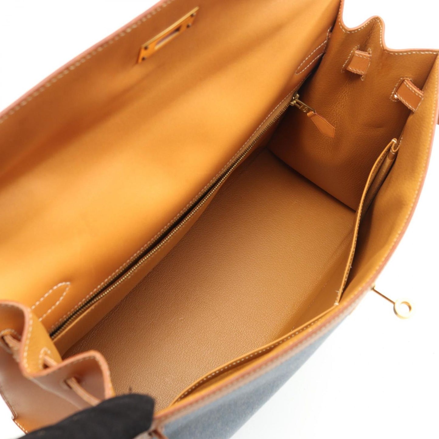 HERMES Kelly 35 Denim Blue & Natural Handbag - Timeless Elegance