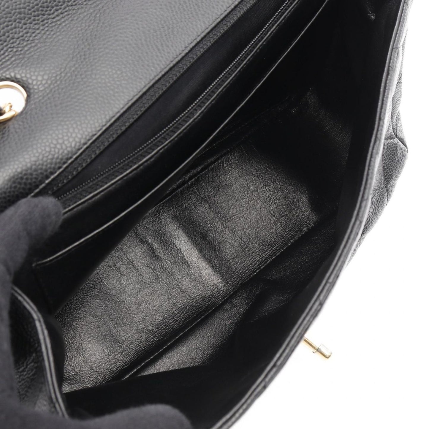 CHANEL De Camellia 30 Single Flap Shoulder Bag in Black Caviar Skin