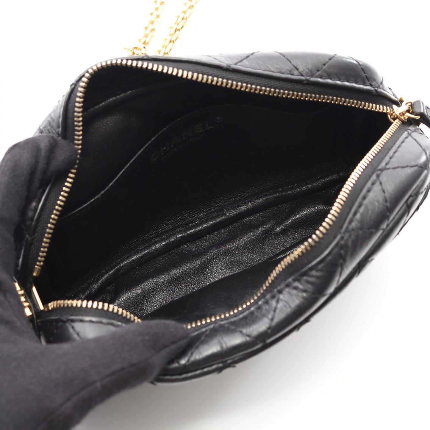 CHANEL 2.55 Chevron V-Stitch Camera Bag - Black Calfskin