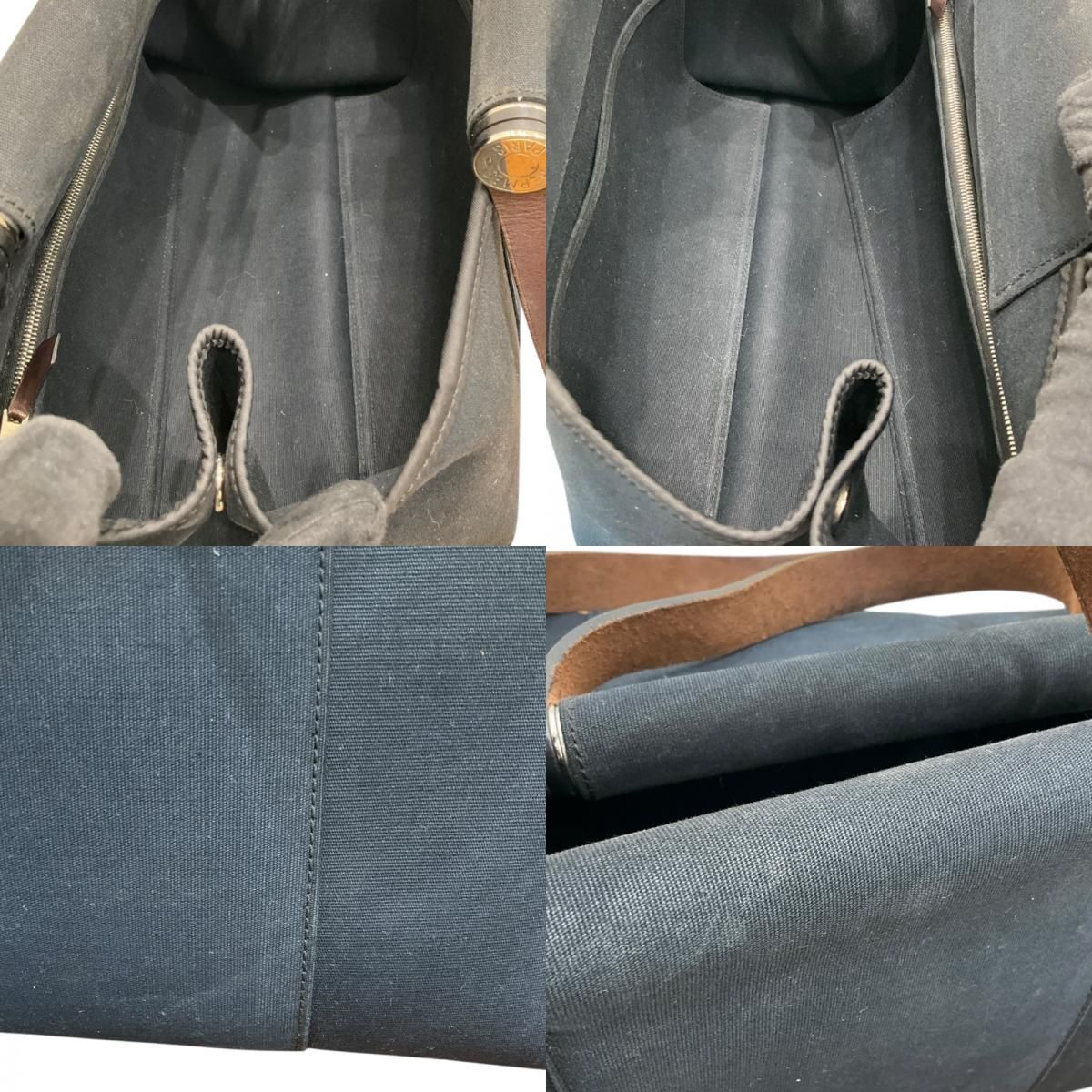 HERMES Cabas Élan Navy Canvas & Leather Unisex Handbag