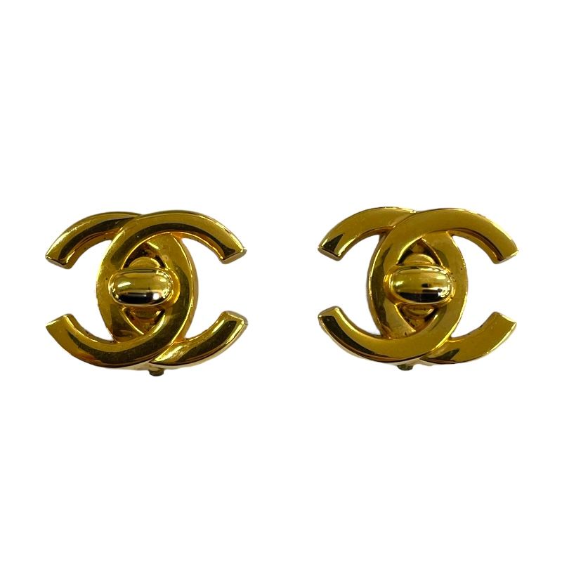 CHANEL Coco Mark Turn Lock Earrings in Gold Metal - Exquisite Elegance