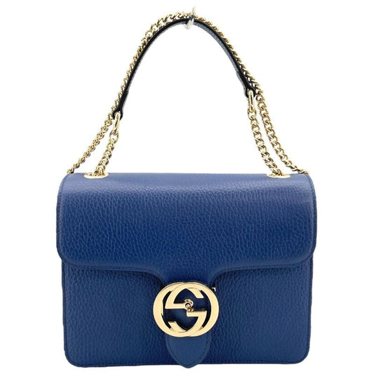 GUCCI Interlocking G Chain Shoulder Bag in Blue Leather