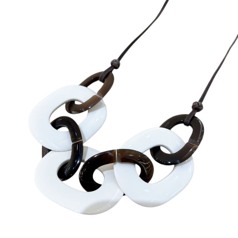 HERMES Caranba Necklace in White & Brown Lacquered Buffalo Horn