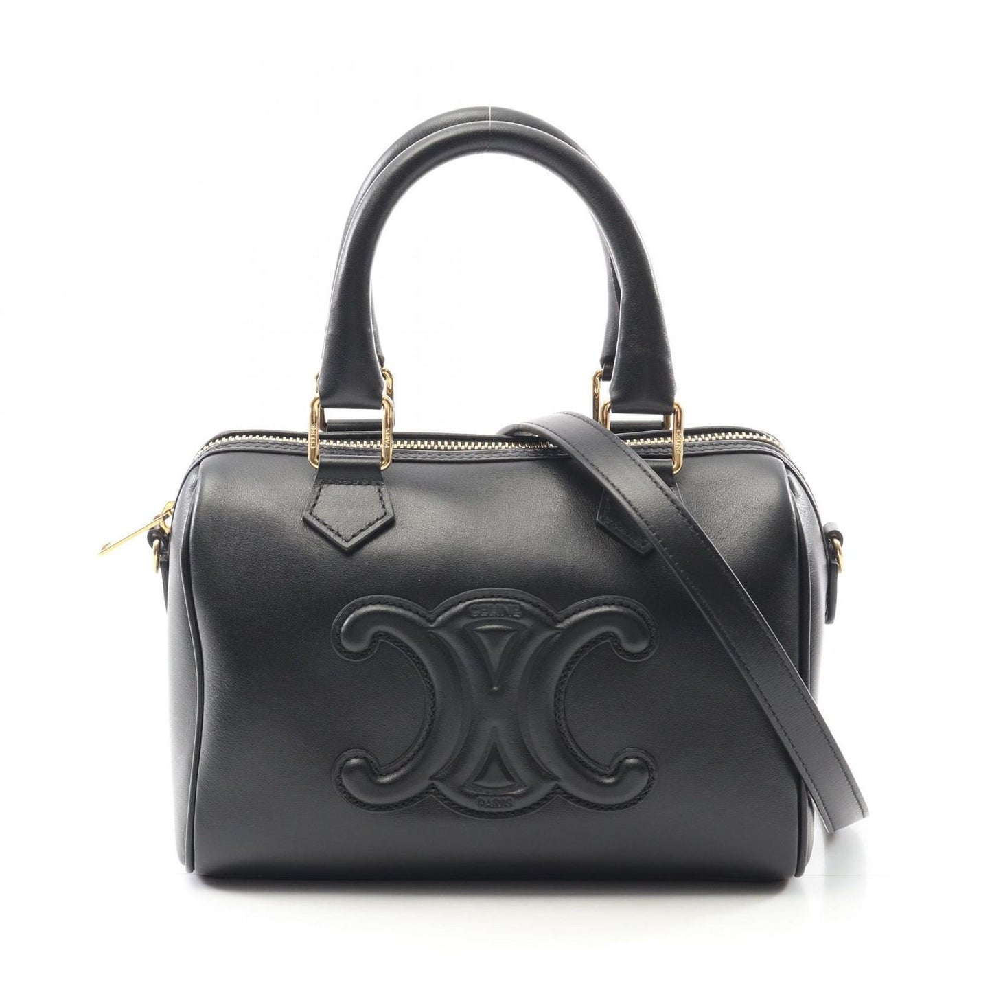 CELINE Small Boston Cuire Triomphe Handbag - Black Leather