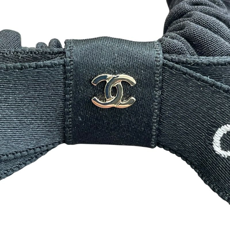 CHANEL Coco Mark Ribbon Chouchou - Black/White Silk Satin