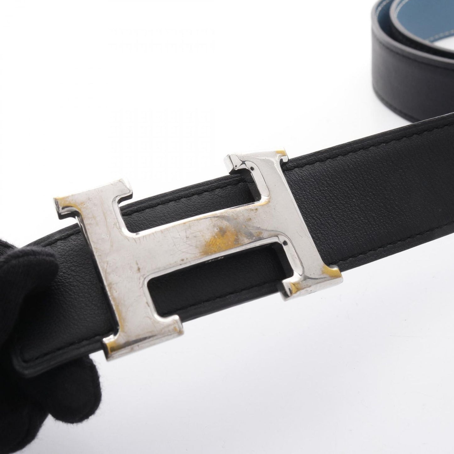 HERMES Constance H Belt in Blue Jean/Black Leather - Timeless Elegance