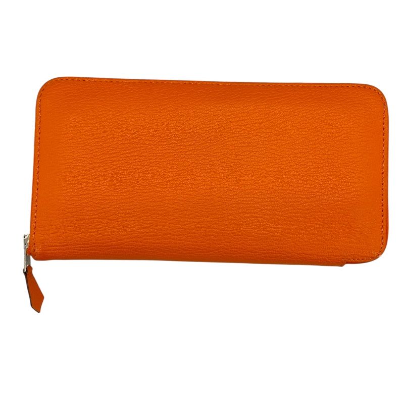 HERMES Azap Long Wallet in Orange & Silver Hardware - Unisex