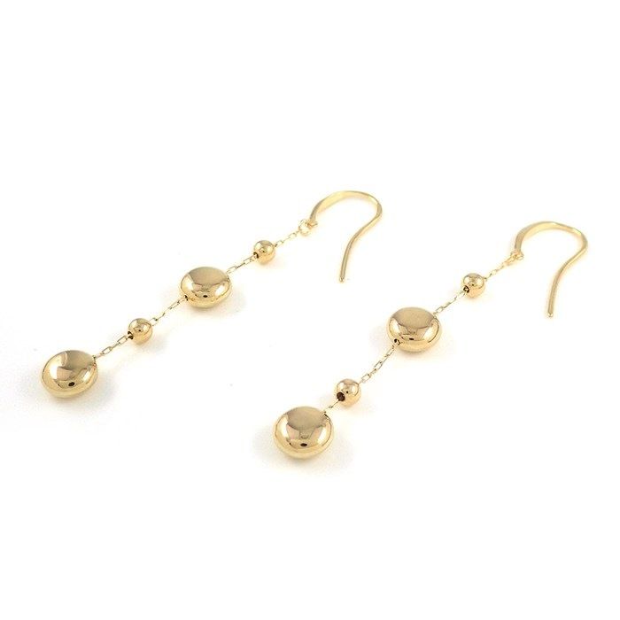 K18YG Swing Drop Round Ball Hook Earrings - Exquisite Craftsmanship