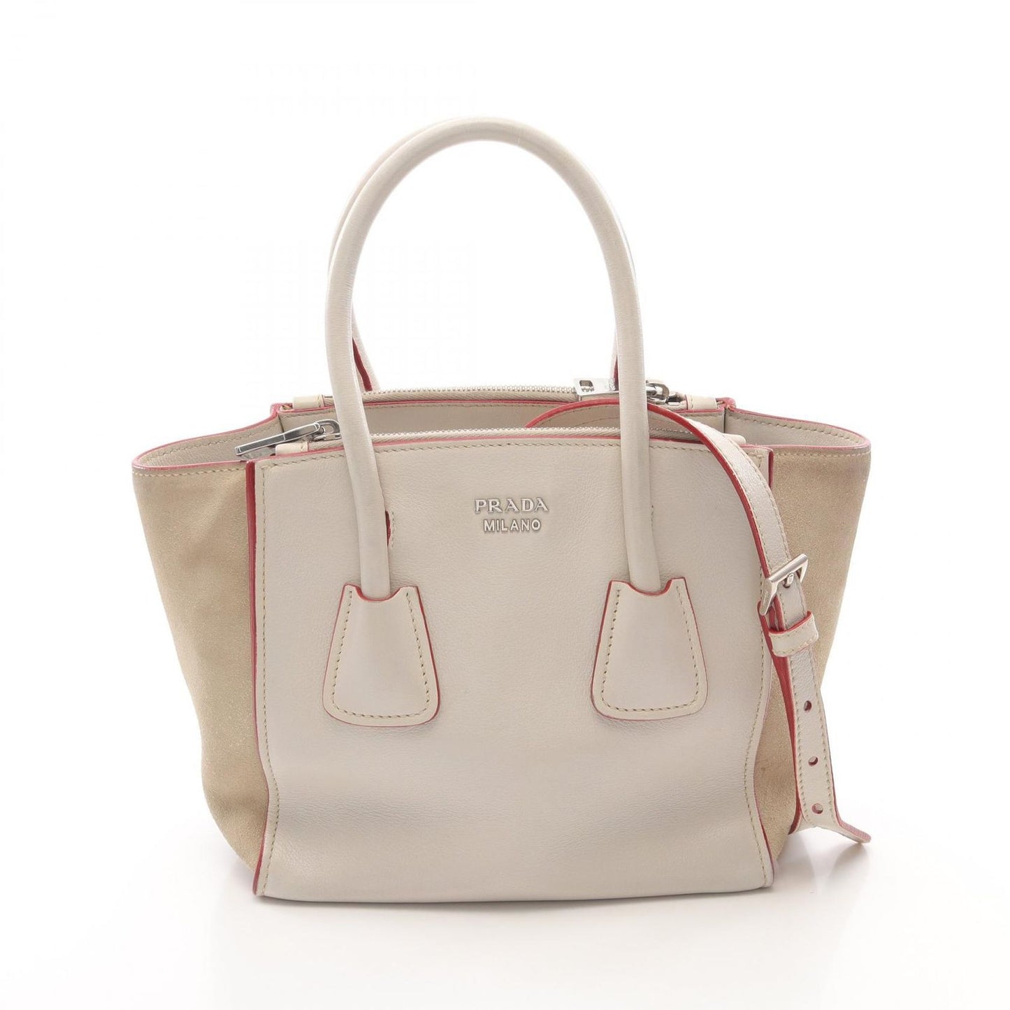 PRADA Glace'Calf Scam Handbag - Exquisite Ivory Leather & Suede