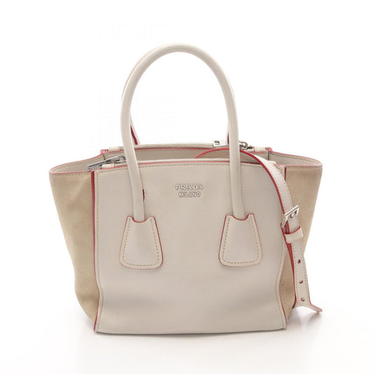 PRADA Glace'Calf Scam Handbag - Exquisite Ivory Leather & Suede