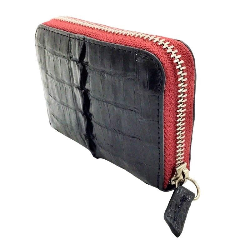 Exquisite Crocodile Leather Round Zipper Card Case in Black Navy