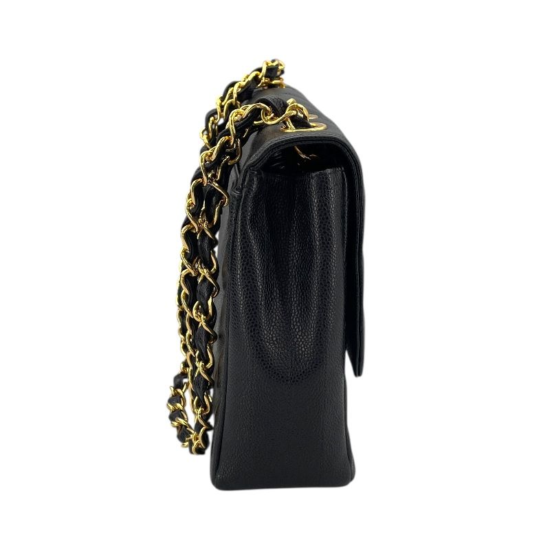 CHANEL Black Caviar Chain Shoulder Bag with Gold Hardware