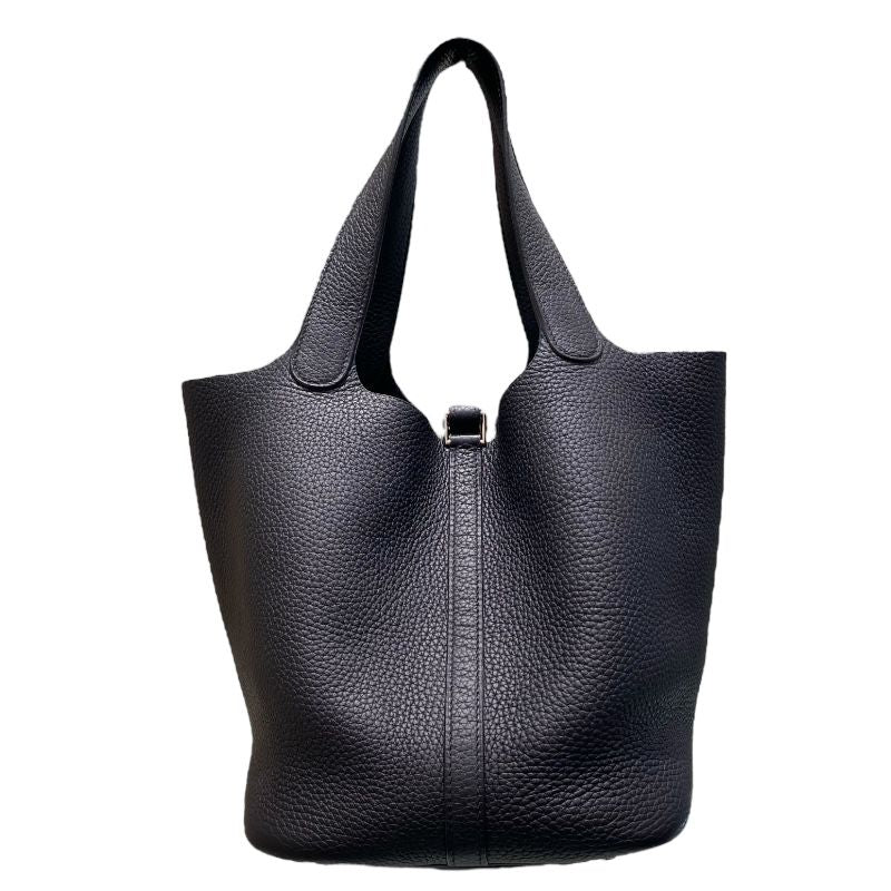 HERMES Picotin Lock MM Black Togo Leather Handbag with Silver Hardware