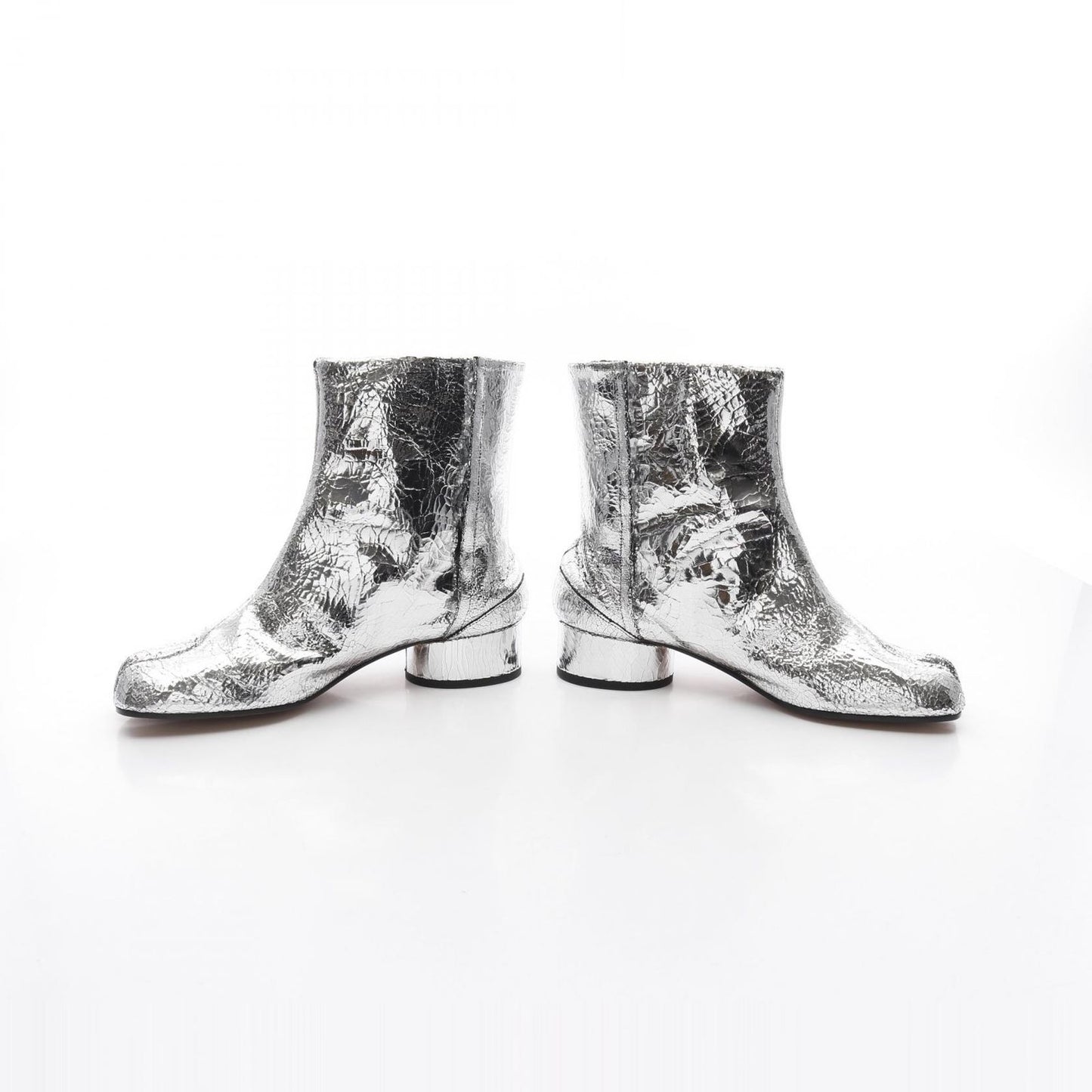 Maison Margiela Tabi Leather Short Boots - Silver, Size 39