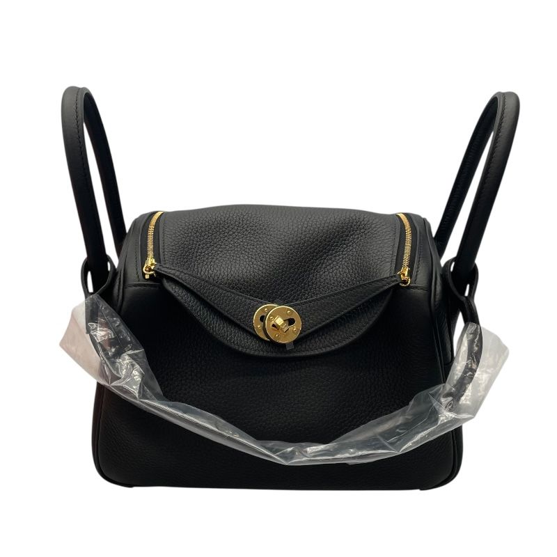HERMES Lindy 26 Black Togo Leather Handbag with Gold Hardware