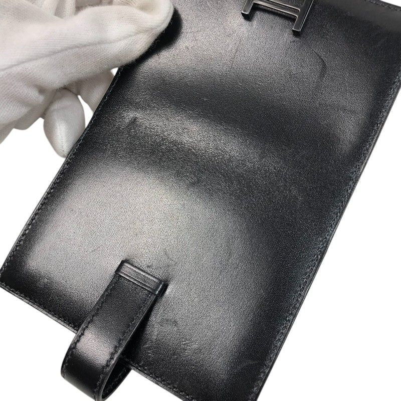 HERMES Béarn Mini Card Case in Black Box Calfskin with Gold Hardware