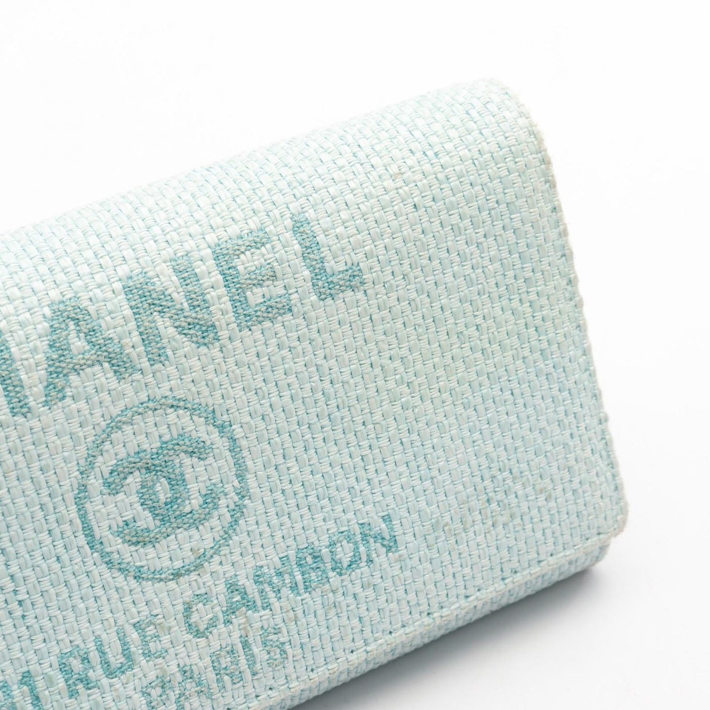 CHANEL Deauville Two-Fold Long Wallet in Light Blue Leather