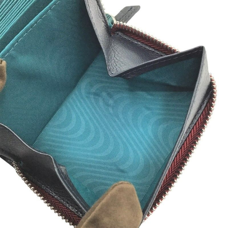 Exquisite Crocodile Round Zipper Card Case in Navy Black & Silver