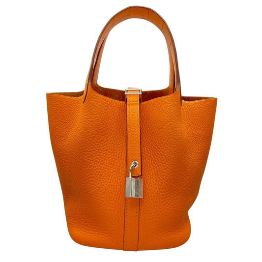 HERMES Picotin Lock PM Touch Orange with Silver Hardware