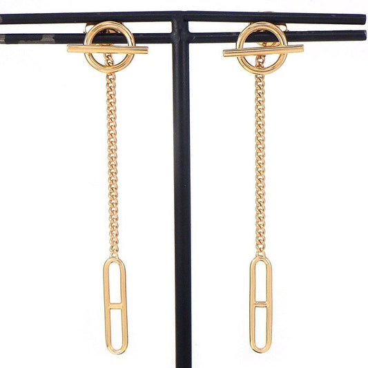 HERMES Écharpe Toggle Clasp Drop Earrings in K18 Pink Gold