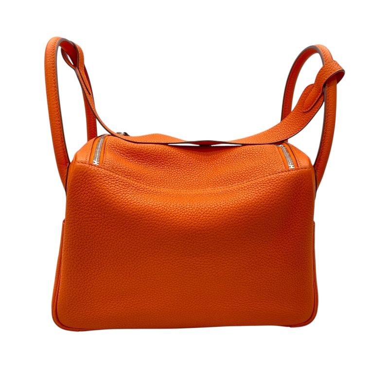 HERMES Lindy 30 Orange Togo Leather Shoulder Bag with Silver Hardware