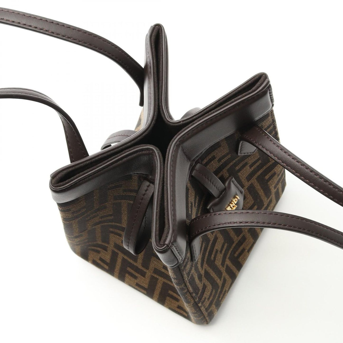 FENDI Origami Mini Shoulder Bag in Black/Khaki Canvas & Leather