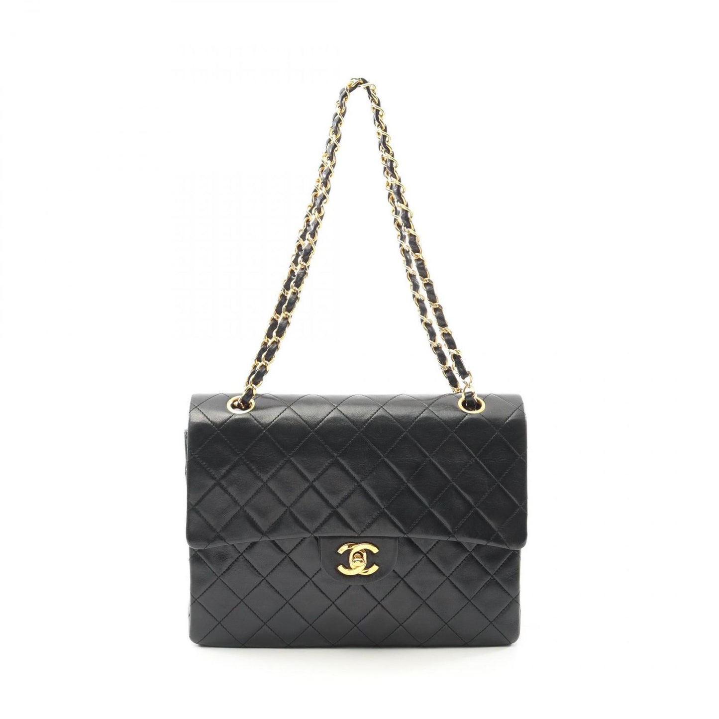 CHANEL Matelassé Double Flap Shoulder Bag in Black Lambskin