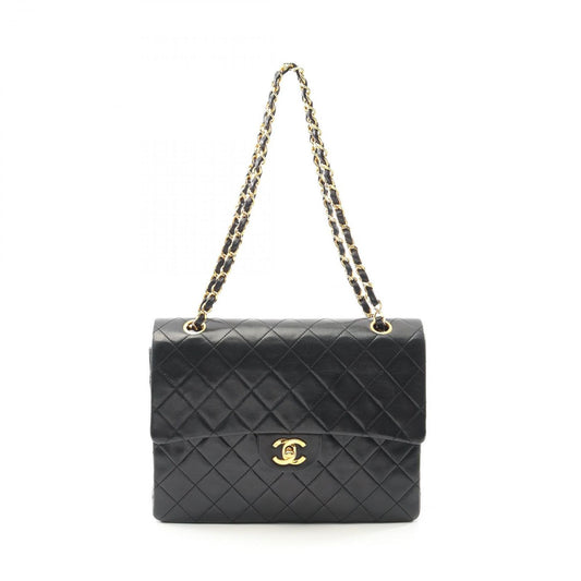 CHANEL Matelassé Double Flap Shoulder Bag in Black Lambskin