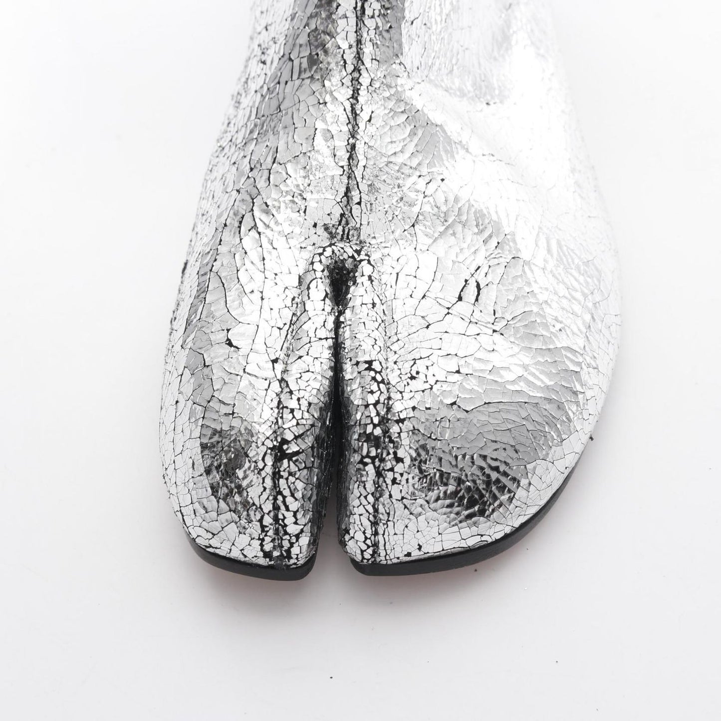 Maison Margiela Tabi Leather Short Boots - Silver, Size 39