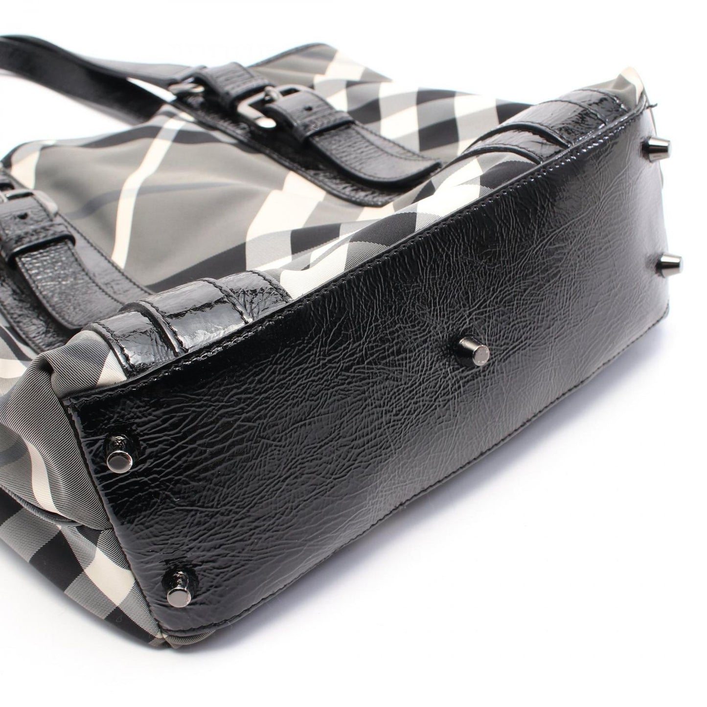 BURBERRY Nylon & Patent Leather Tote Bag - Elegant Black & Gray