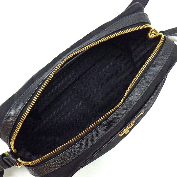PRADA Black Nylon & Saffiano Leather Shoulder Bag 1BH089