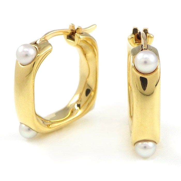 MIKIMOTO Square Hoop Earrings with 3.0mm Baby Pearls in K18YG