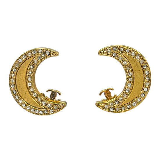 CHANEL Moon Earrings in Gold Metal and Strass - Exquisite Elegance