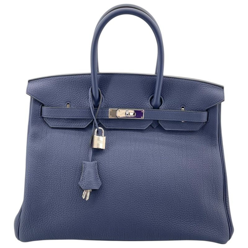 HERMES Birkin 35 Blue Navy Togo Handbag with Silver Hardware