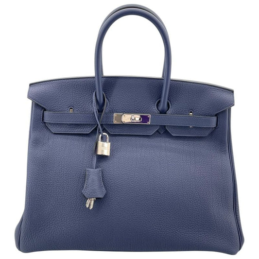 HERMES Birkin 35 Blue Navy Togo Handbag with Silver Hardware
