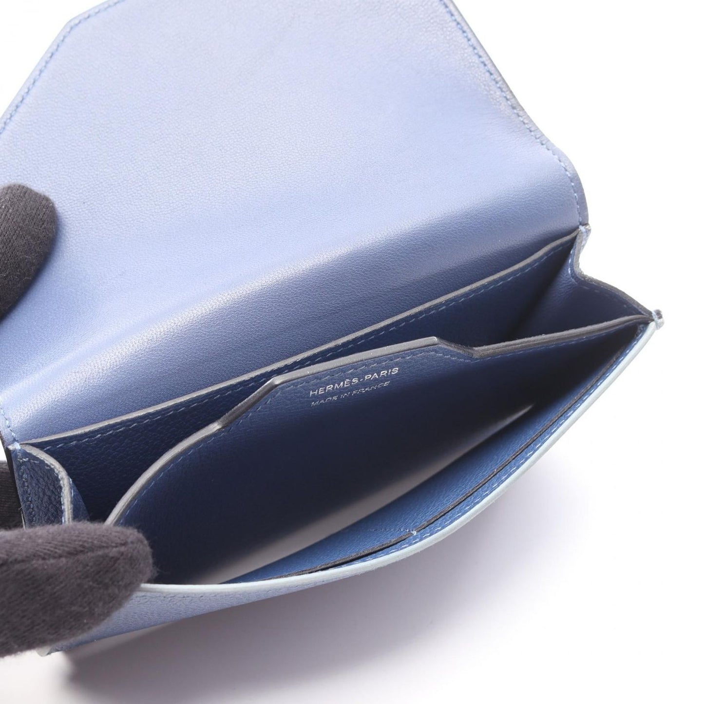 HERMES Passant Compact Wallet in Blue Evercalf Leather