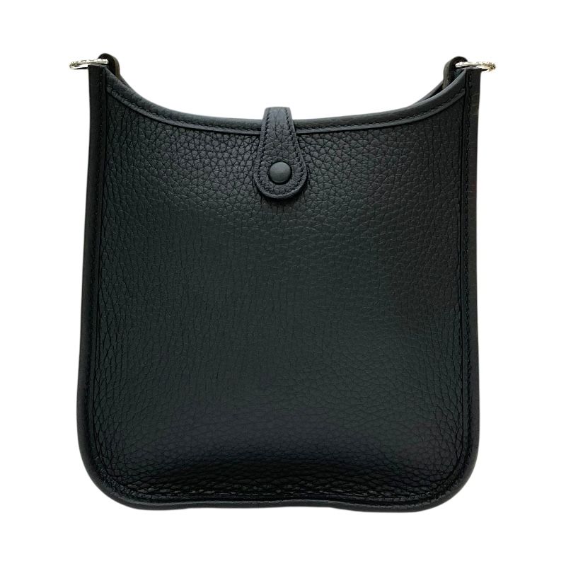 HERMES Evelyne TPM Black Leather Shoulder Bag with Silver Hardware