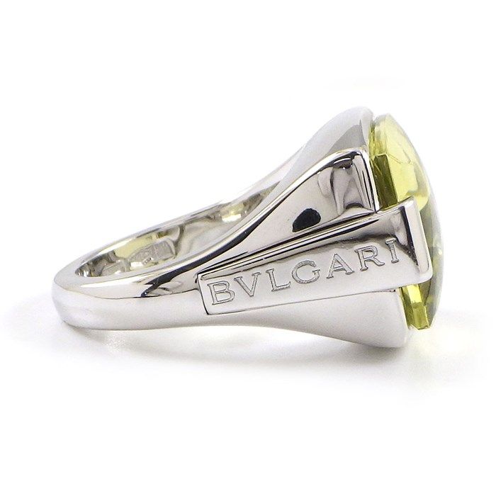 BVLGARI Allegra Square Faceted Lemon Quartz Ring in K18 White Gold