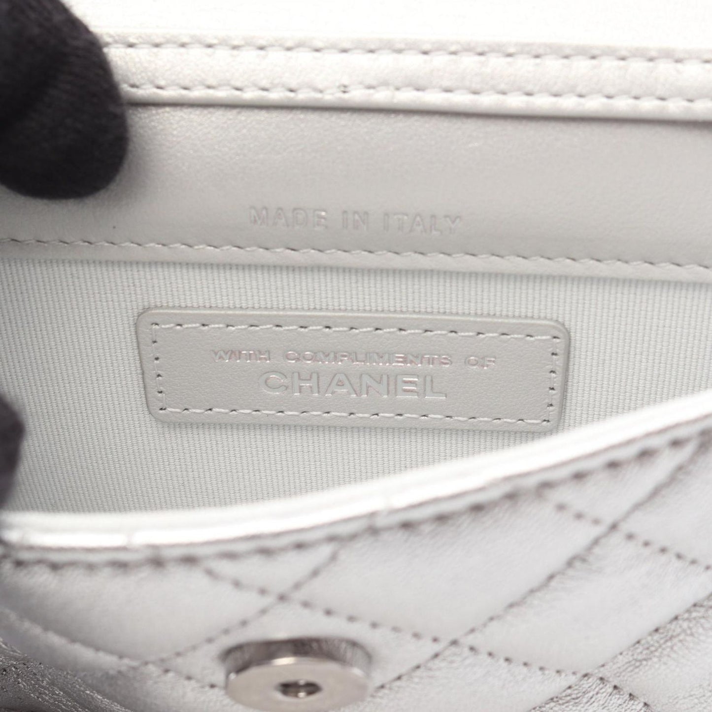 CHANEL Matelassé Star Motif Mini Chain Shoulder Bag in Silver Lambskin