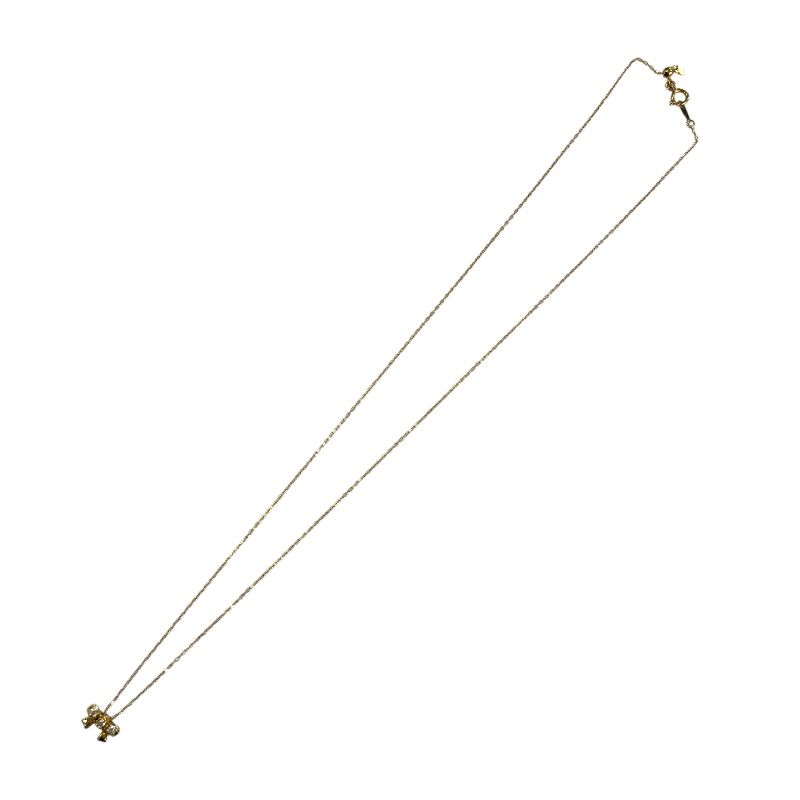 Elegant K18 Gold Ribbon Motif Diamond Necklace - 0.07ct