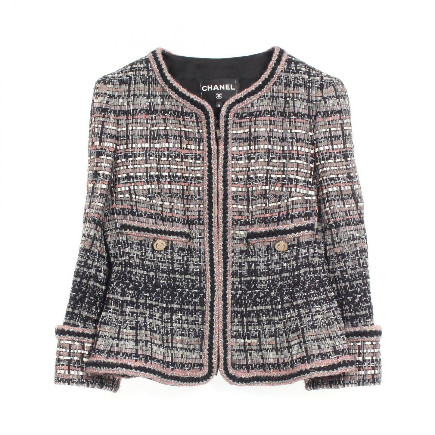 CHANEL No-Collar Jacket with Coco Mark Buttons - Timeless Elegance