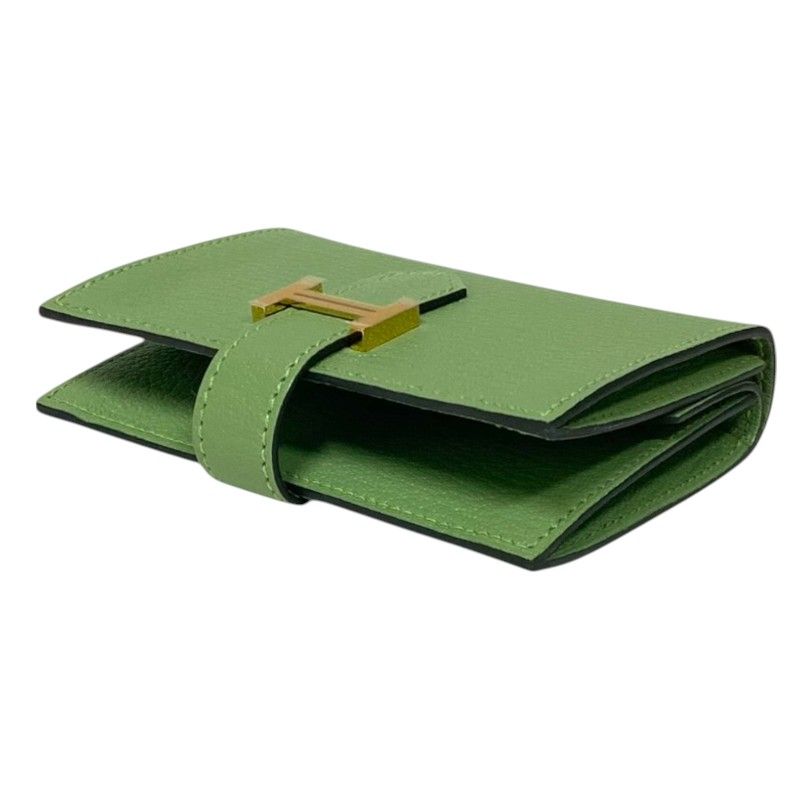 HERMES Mini Bearn Wallet in Cricket Green with Gold Hardware