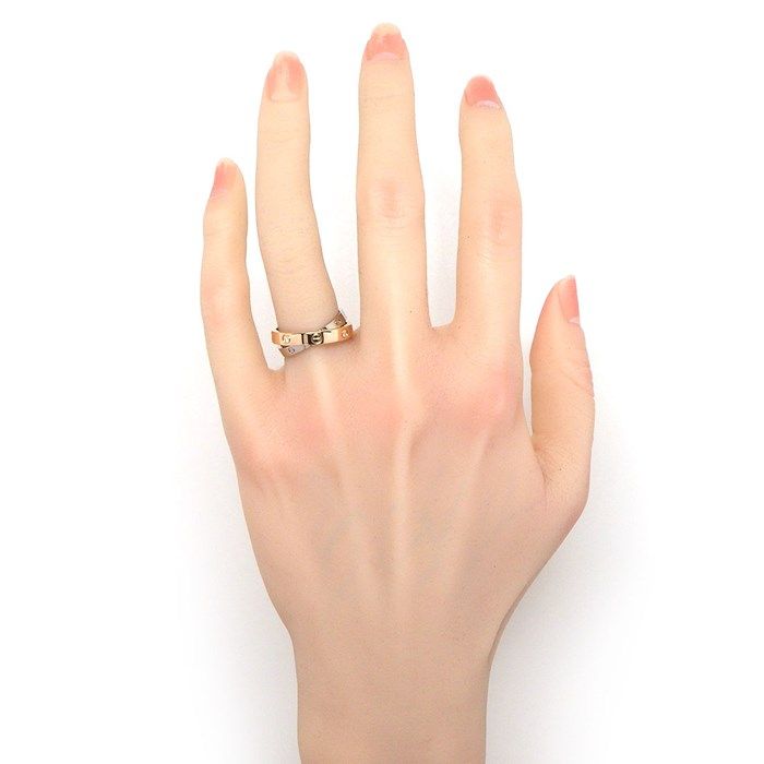 Cartier Love Ring - 2-Band Cross with Diamonds in K18 White & Pink Gold