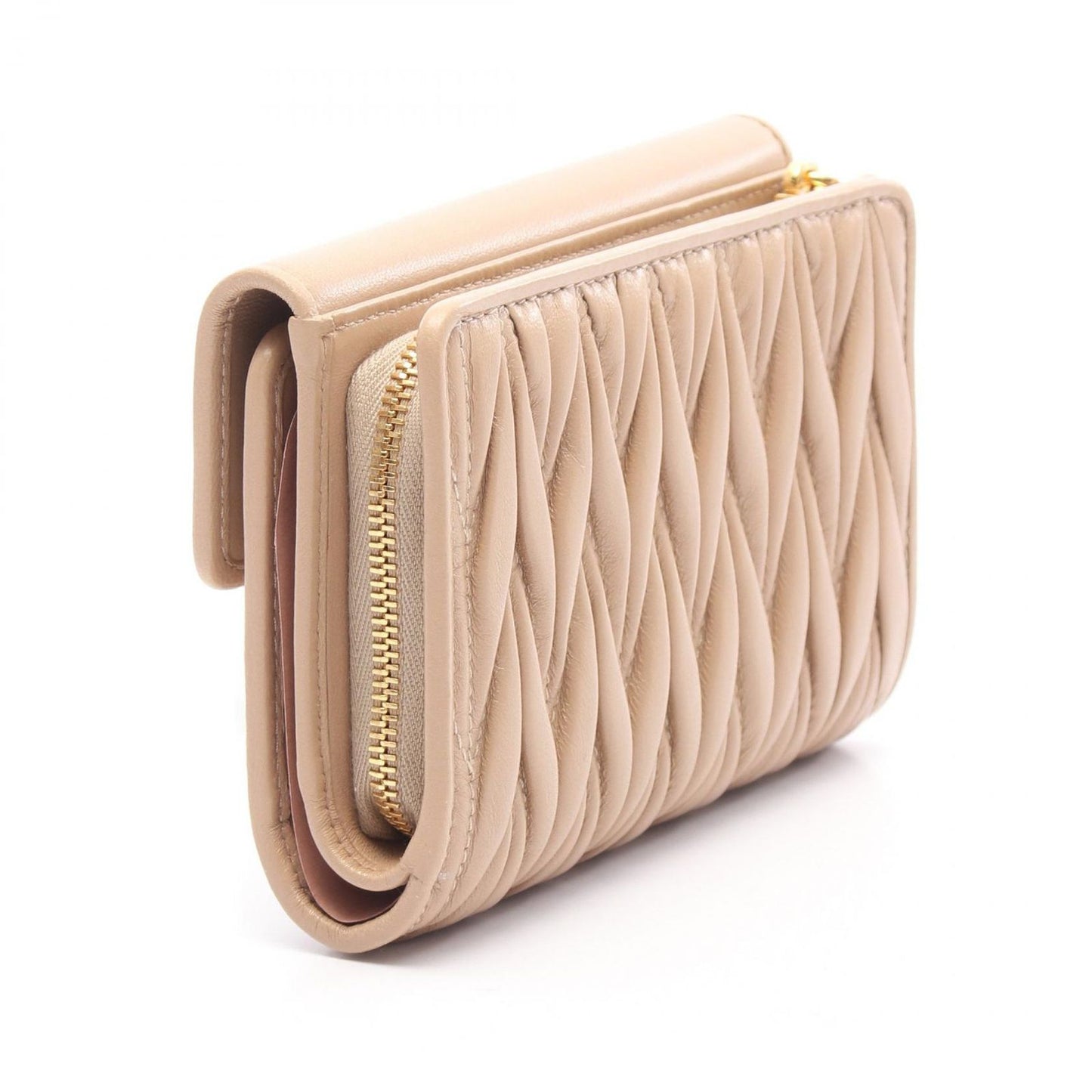 Miu Miu Matelassé Leather Tri-Fold Wallet in Beige - New