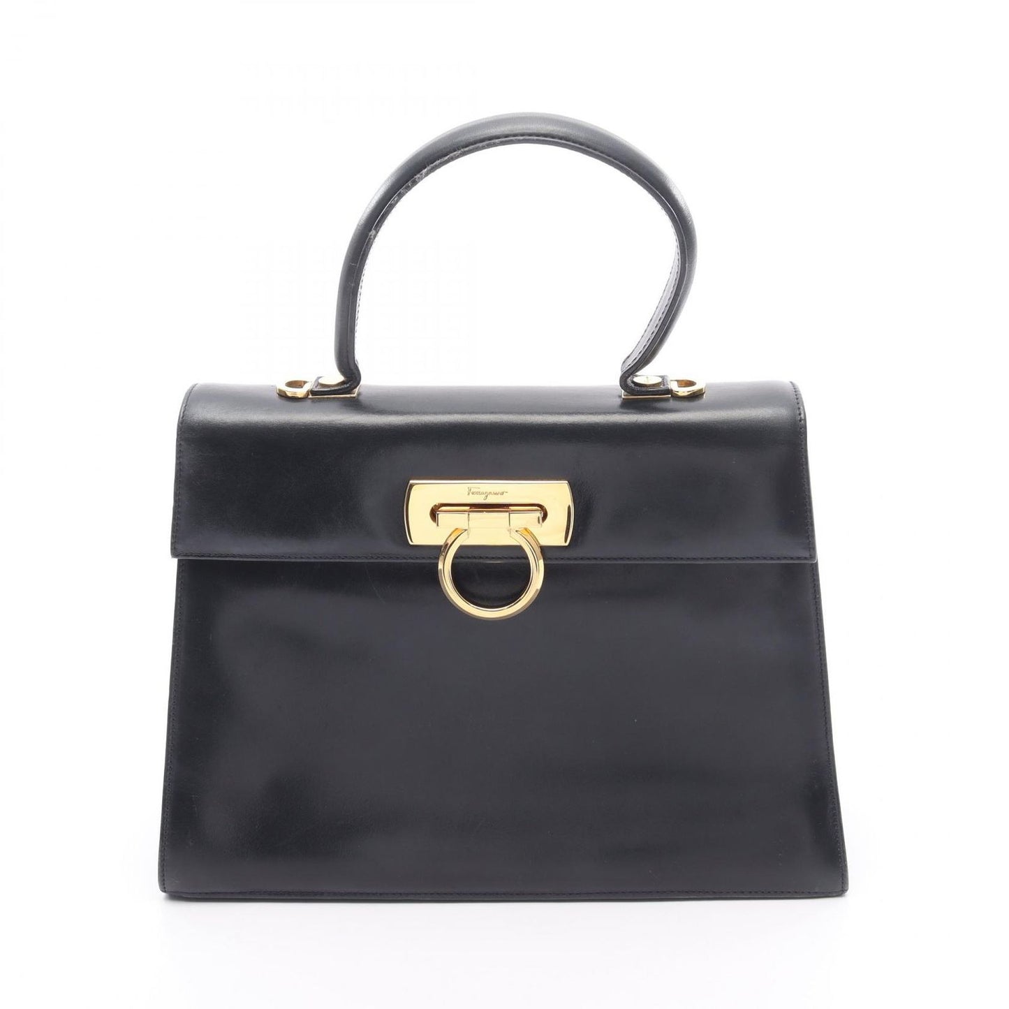 Salvatore Ferragamo Gancini Handbag in Navy Leather - Timeless Elegance