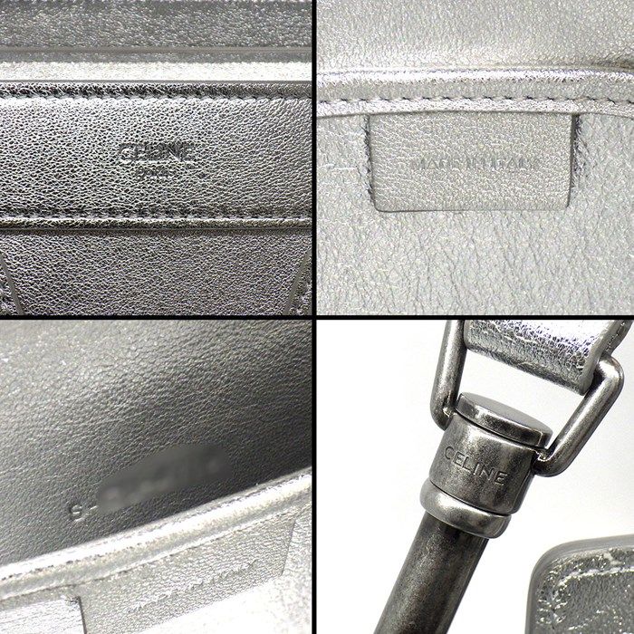 CELINE Luggage Nano Handbag in Metallic Silver - Timeless Elegance